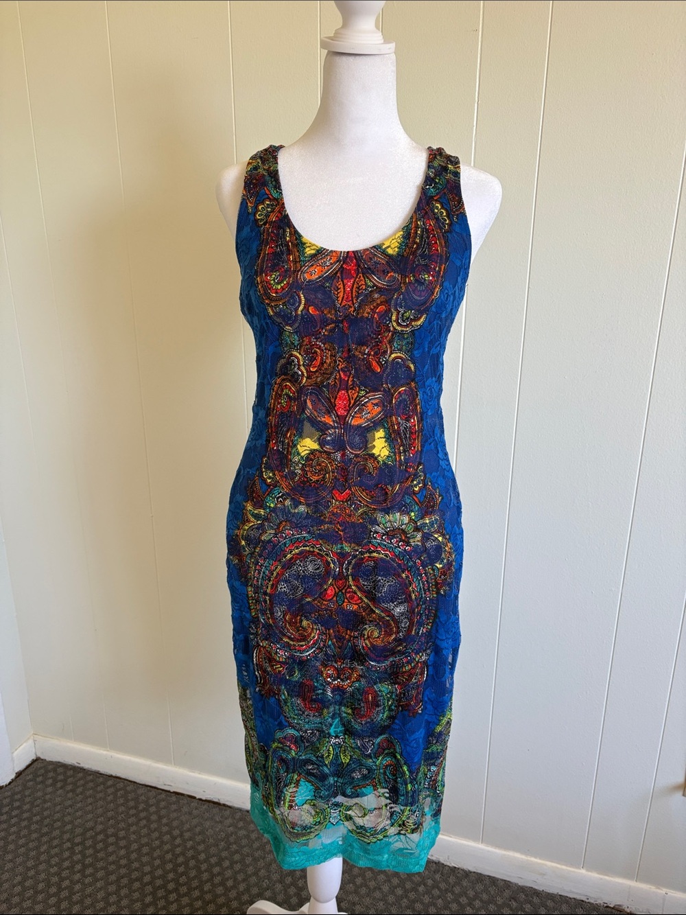 ALLOY Blue Multicolor Paisley-Print Sleeveless Midi Dress